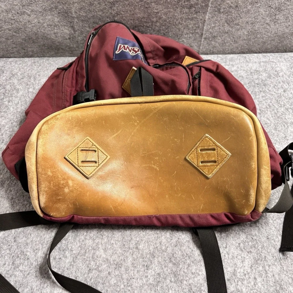 Vtg JANSPORT x REI Backpack Burgundy 50 Yr Anniversary Leather Bottom Hiking 80s